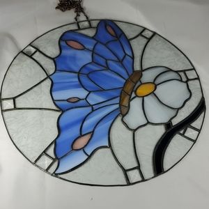 Stained glass round butterfly